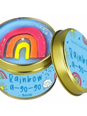 Rainbow a go go tin candle